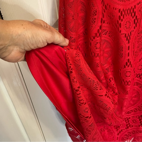 Sleeveless V Neck Lace Fit & Flare Dress W. Mock collar cocktail evening size 10 - Picture 5 of 7